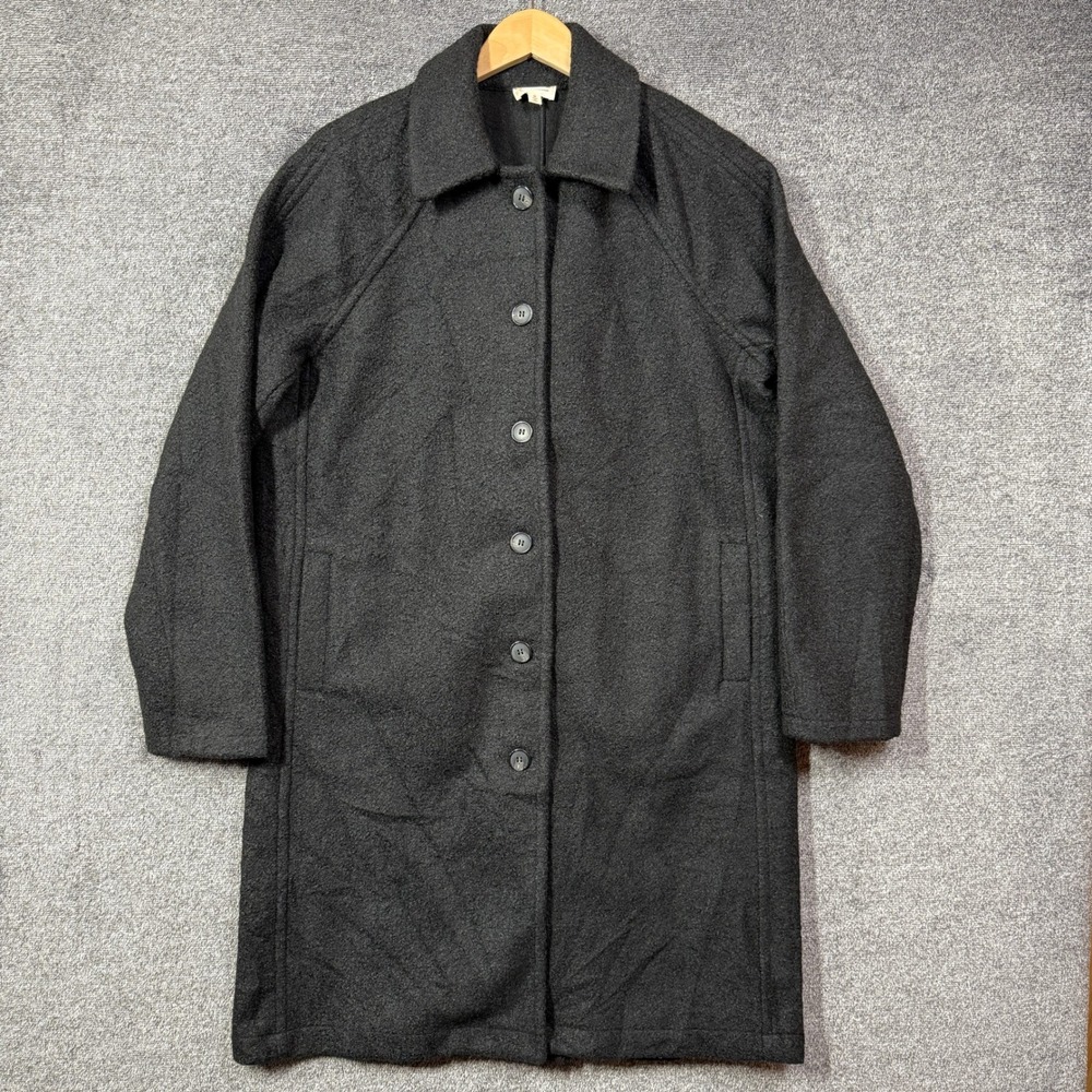 Hem & Thread Women Charcoal Grey Textured Button Front Car Coat Jacket Size M